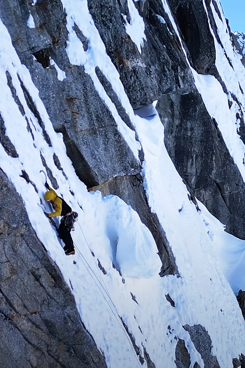 First free winter ascent of Directissime de la Point Walker. Video grab: Mathis Dumas/Millet  