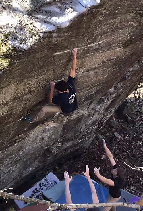 Aidan Roberts making the first ascent of Unison (Font 8C). Video Grab: Aidan Roberts/Instagram