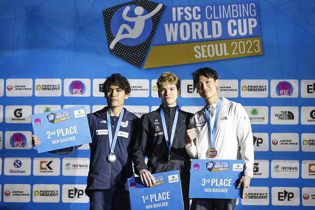 Men’s Podium at Seoul. Photo: Dimitris Tosidis/IFSC