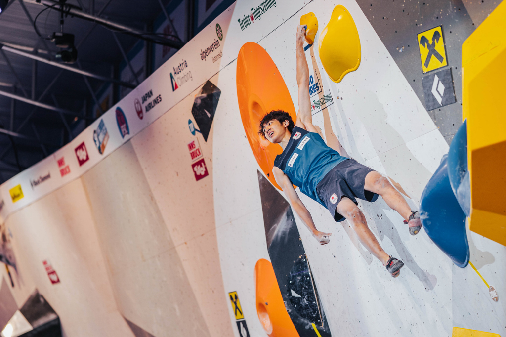 Sorato Anraku winning at Innsbruck. Photo: Lena Drapella/IFSC