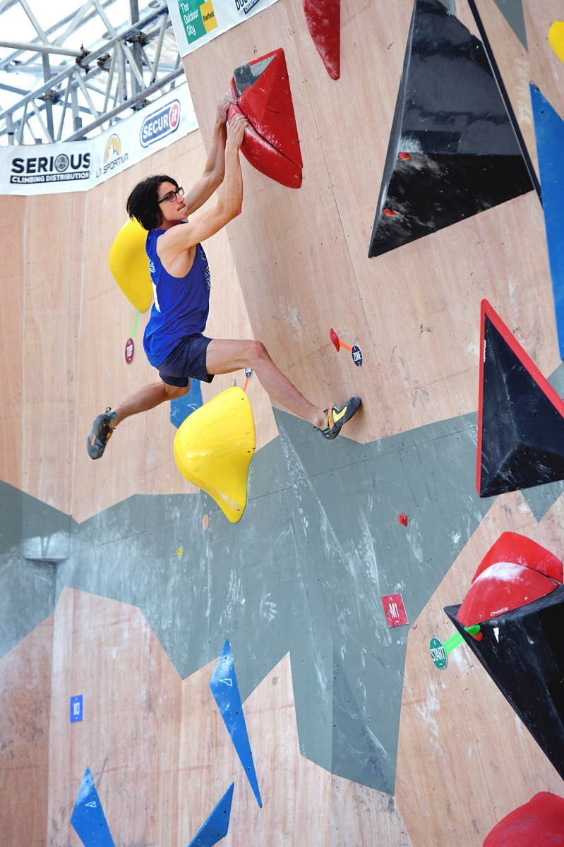 Jack MacDougall taking the 2023 British Bouldering Championship Gold. Photo: Keith Sharples