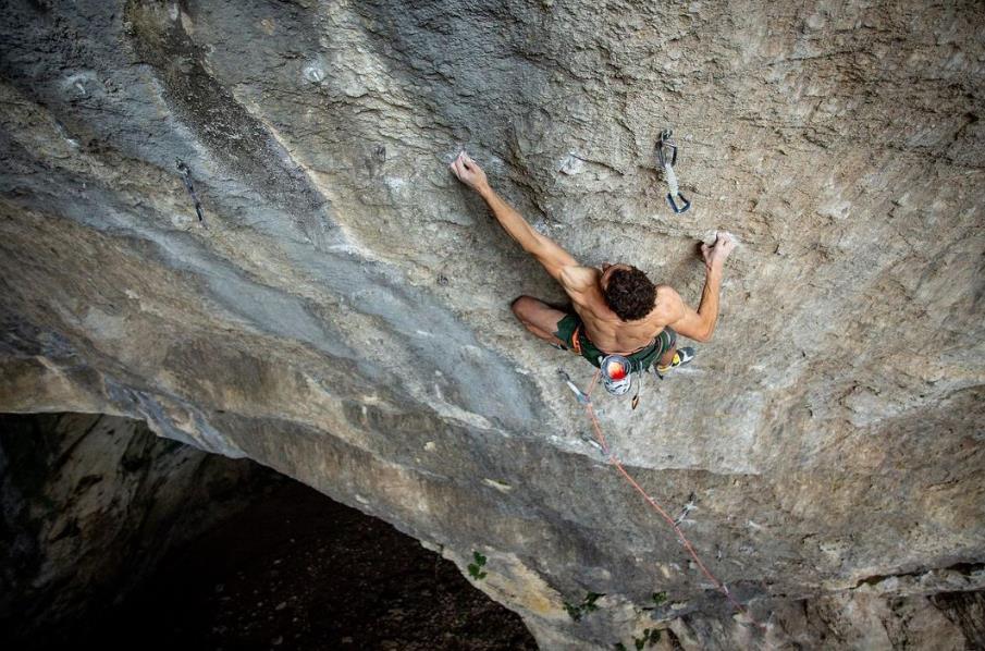 Adam Ondra making the first ascent of B je to! (F9b). Photo: @kuba.sobotka