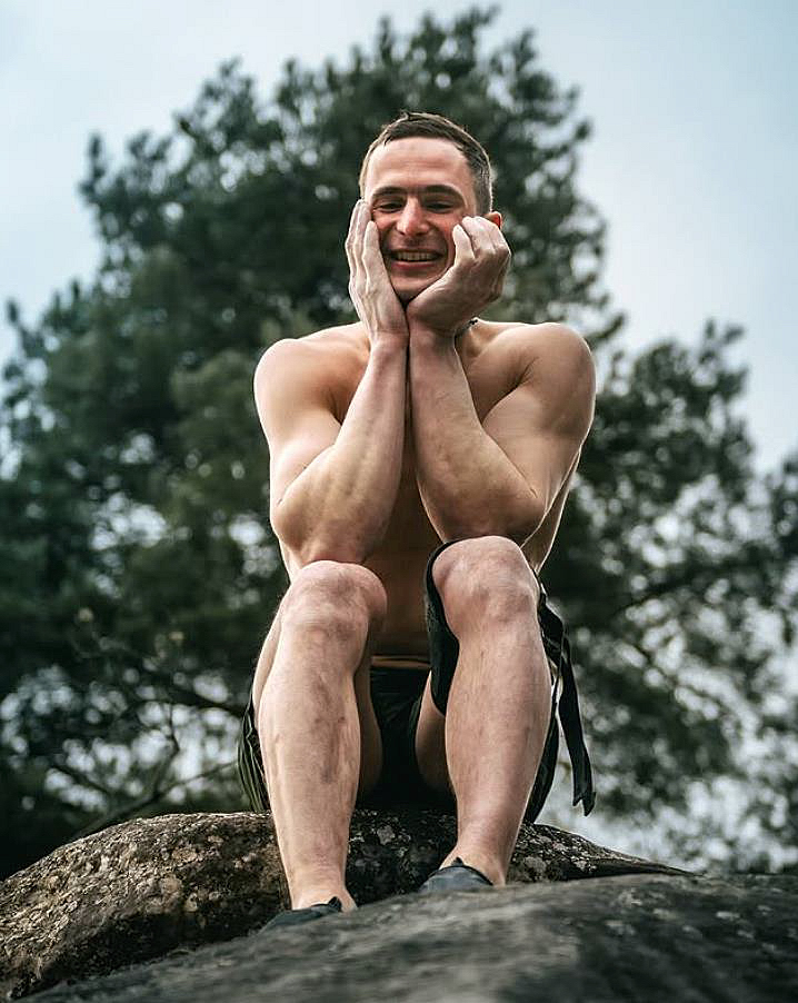 Adam Ondra reflecting on his success on Soudain Seul (Font 9A). Photo: Petr Chodura