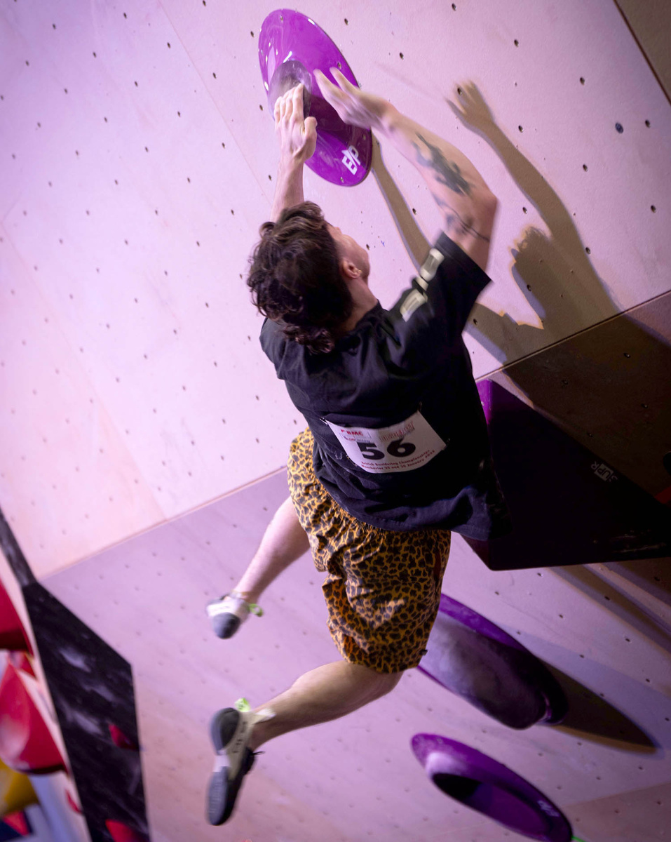 Maximillian Milne flying at BBC 2025. Photo: Adam Cooledge/Depot Climbing