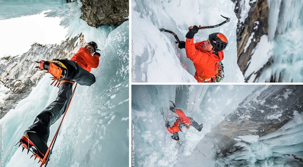 Climbing on the rare-formed icedagger on Seebenseefall. Photo Petzl