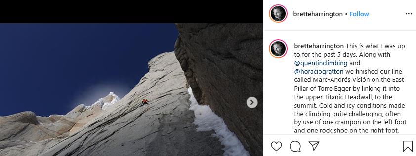 Brette Harrington’s Instagram page detailing the climbing on the new route