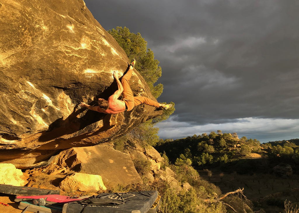 James Pearson on Ba Boom (Font 8b+) at Alcañiz, Spain. Photo onceuponaclimb