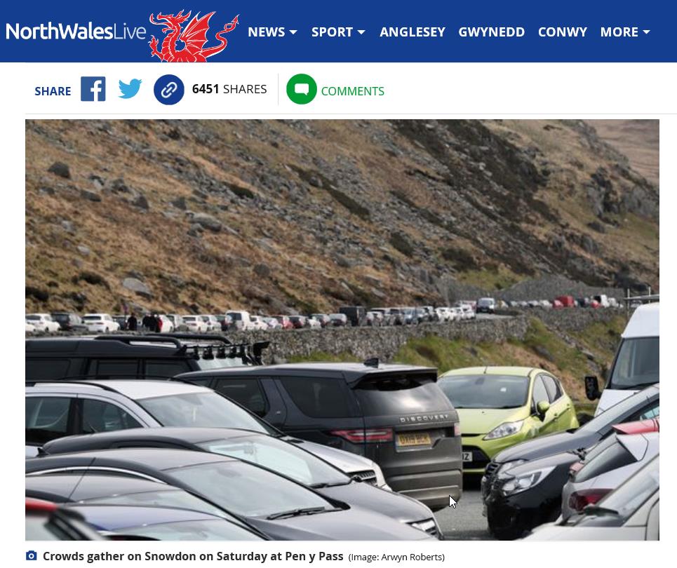 The Daily Post today showing a rammed car-park at Pen-y-Pass 