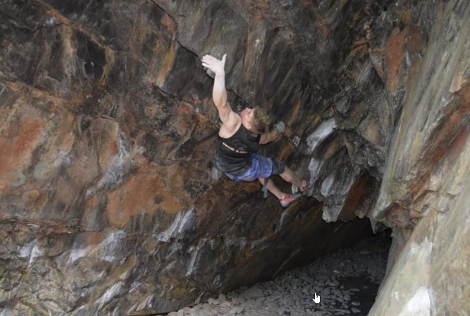 Orrin Coley on Black Art Extension (Font 8a), Forest Rock. Photo: @xan808