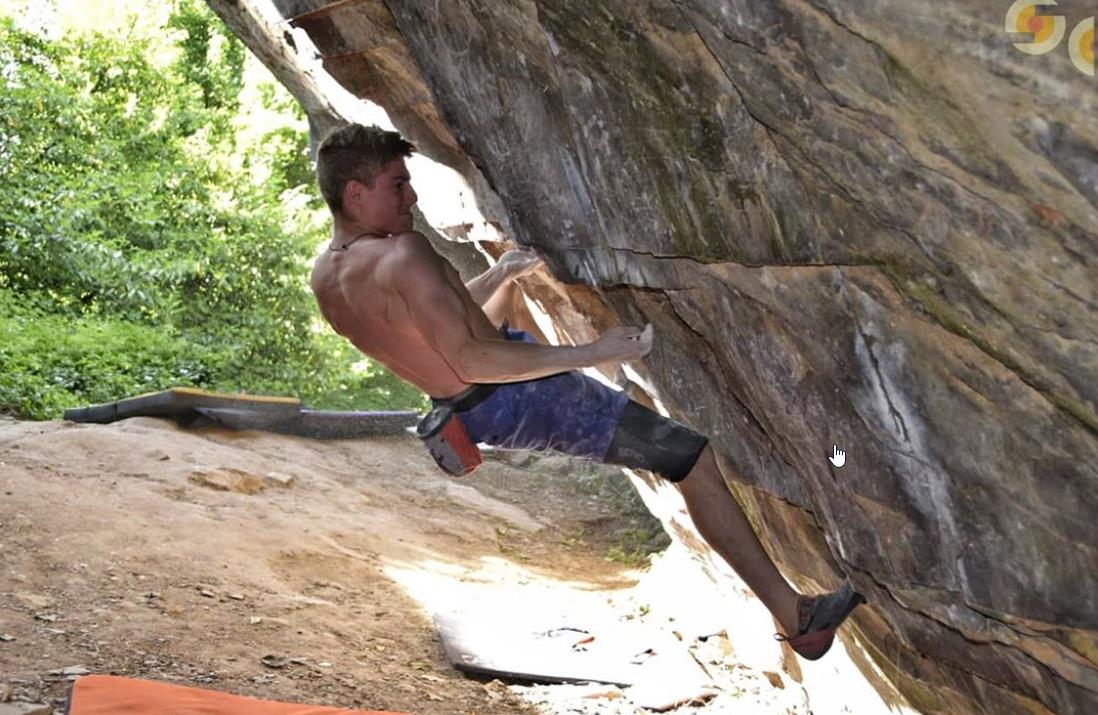 Orrin Coley on Rise of Cthulha (Font 8b+), Forest Rock. Photo: @xan808