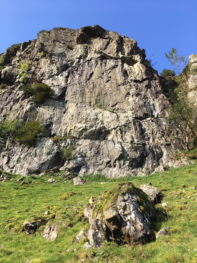 Iron Crag. Neil's new route, Final Score, takes the centre of the buttress incorporating a direct start to If 6 was 9 as well as the direct finish taken by Neil's Way out West. Photo: Neil Gresham