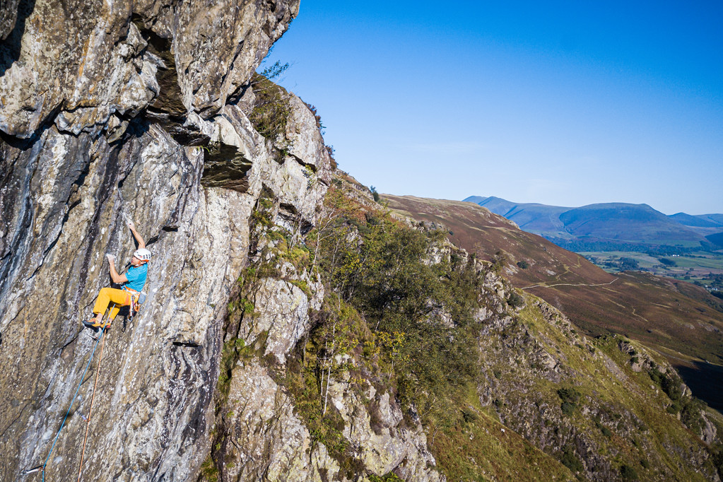 Neil Gresham on the first ascent of Final Score (E10 7a). Photo: Steve Ashworth (@steveashworthmedia)