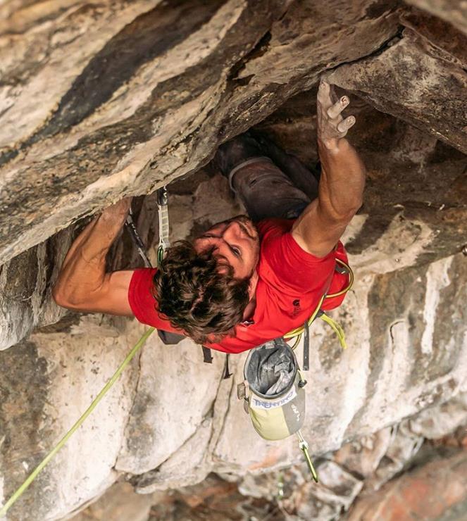 Stefano Ghisolfi on the second ascent of Change (F9b+). Photo Sara Grippo (@sara_grip)