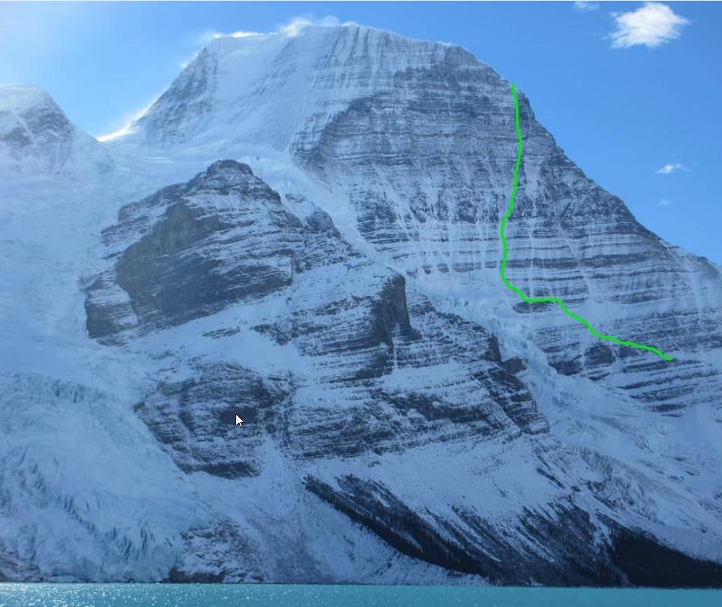 The line of Running in the Shadows, Mount Robson