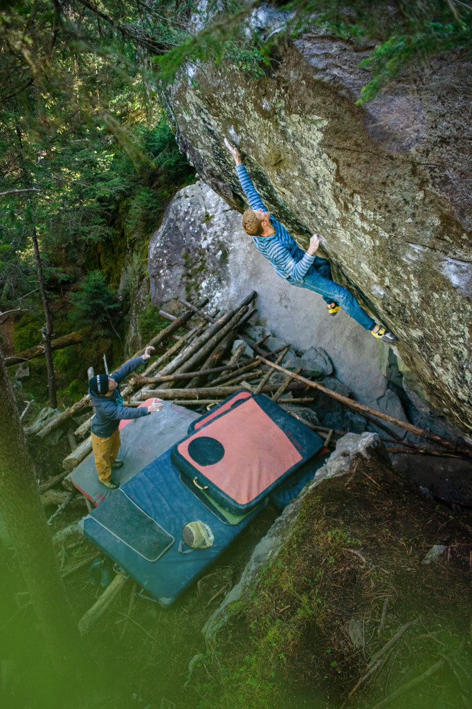 Jakob Schubert on the first ascent of La Force Tranquille Direct (Font 8c). Photo: Michael Piccolruaz