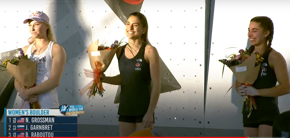 The women’s podium showing the shear delight of the two Americans!