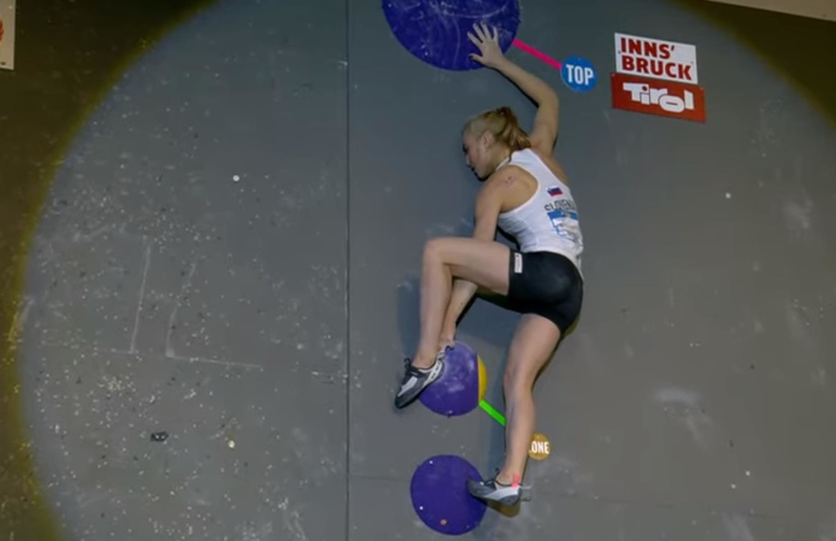 Janja Garnbret winning the Boulder WC at Innsbruck adding the first of two golds to her already super-impressive total.