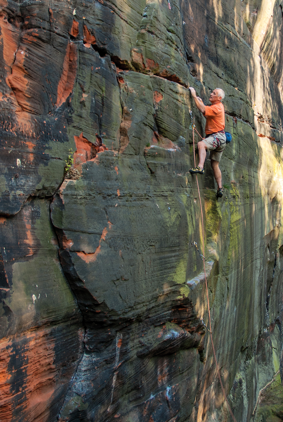 Mark Hounslea climbing The Flying School (F6c+) at Frogsmouth Quarry. Photo: Paul Evans