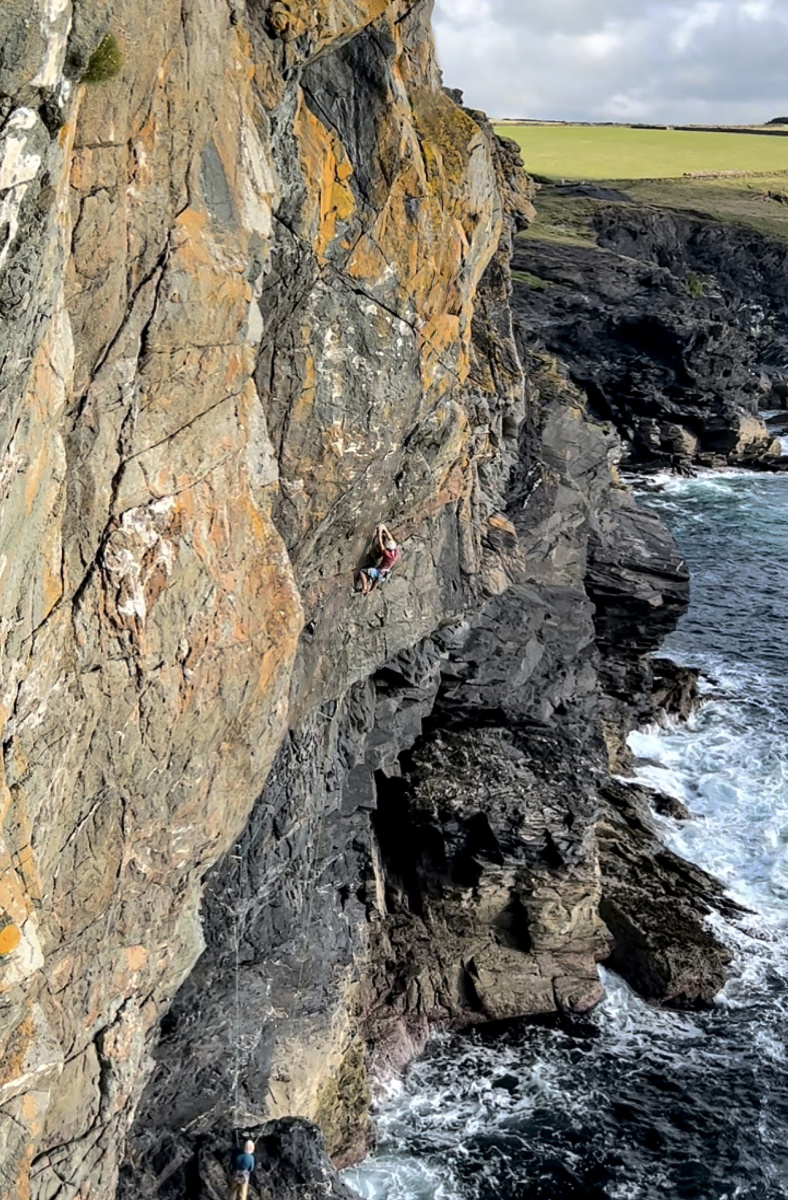 Matt Helliker making the first of Anapanasati (E9 6c) at Doyden Point. Photo: Sam Ingles