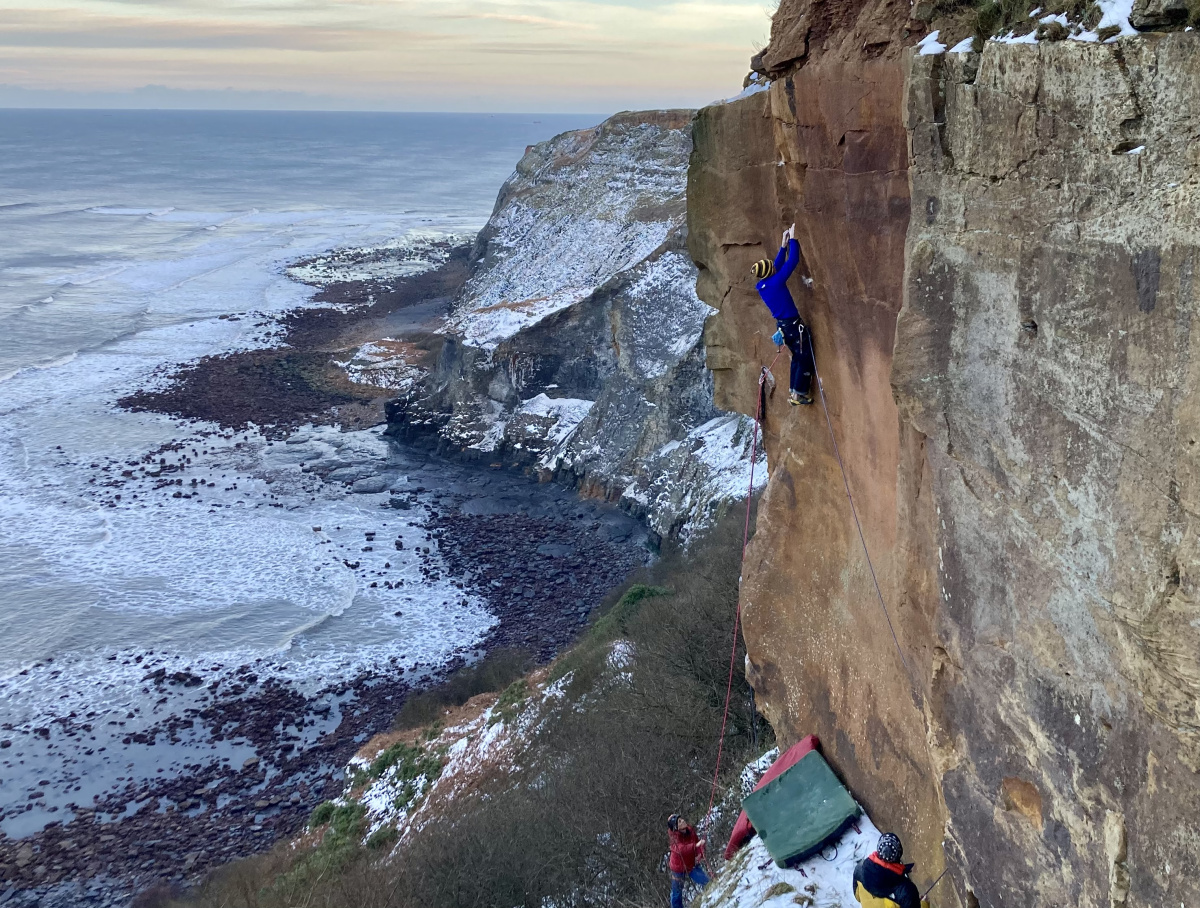 James Pearson making the second ascent of Immortal, Maiden's Bluff. Photo: Neil Gresham