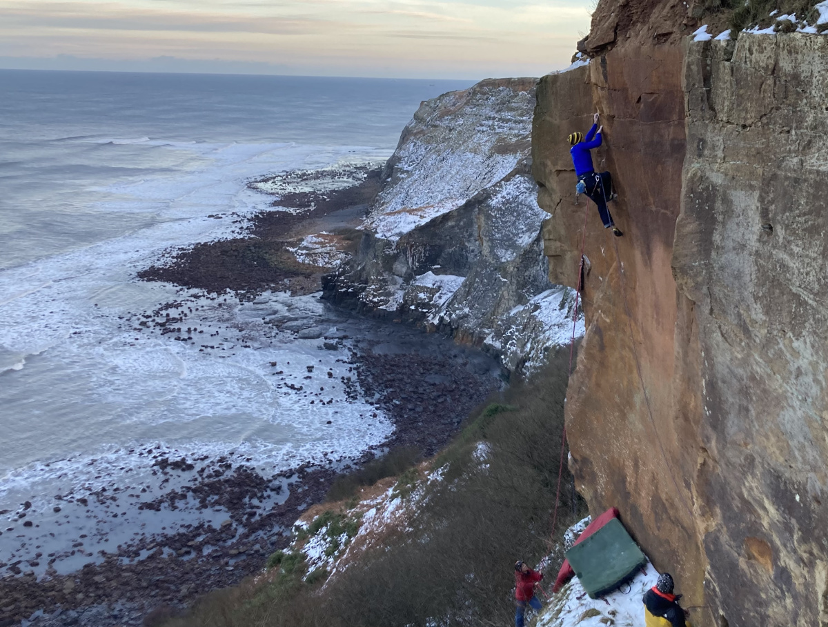 James Pearson making the second ascent of Immortal, Maiden's Bluff. Photo: Neil Gresham