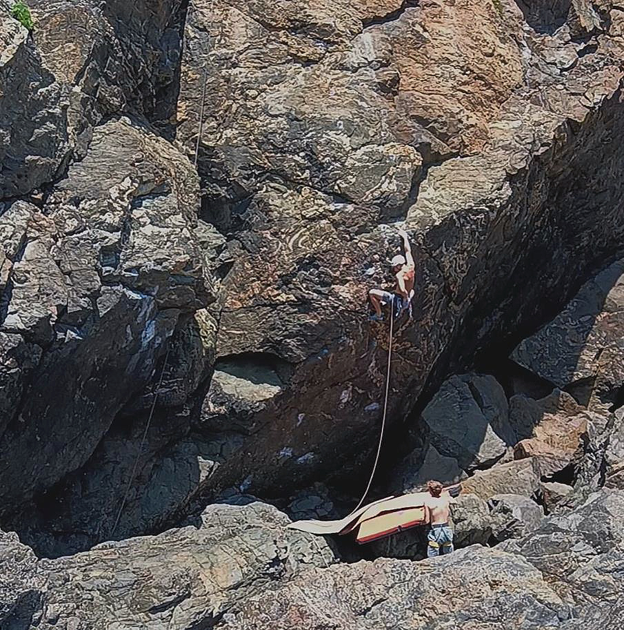 Matt Helliker on the first ascent of Race. ‘Sorry for the terrible phone in a shoe low quality photo but that’s all I got, and i’m not doing it again.’ Photo: Matt Helliker