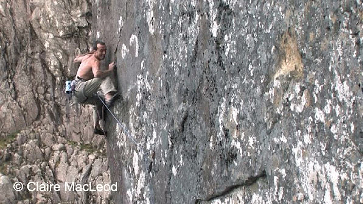 Dave MacLeod on the first ascent of Echo Wall in 2008. Photo Claire MacLeod