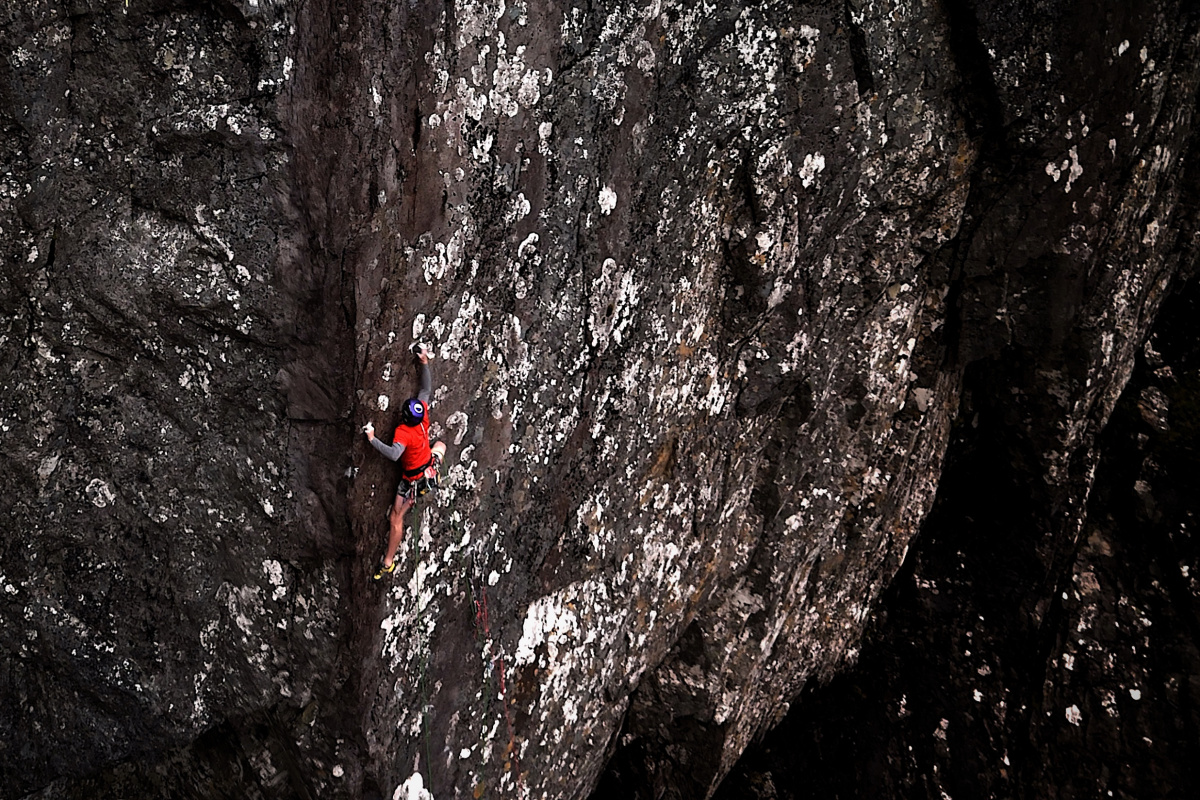 James Pearson making the second ascent of Echo Wall. Photo: OnceUponAClimb