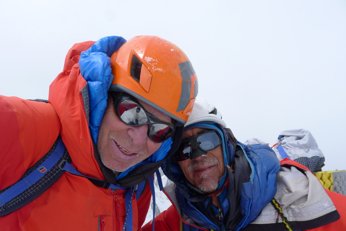 Mick Fowler and Victor Saunders on the summit of Yawash Sar. Photo: Fowler/Saunders