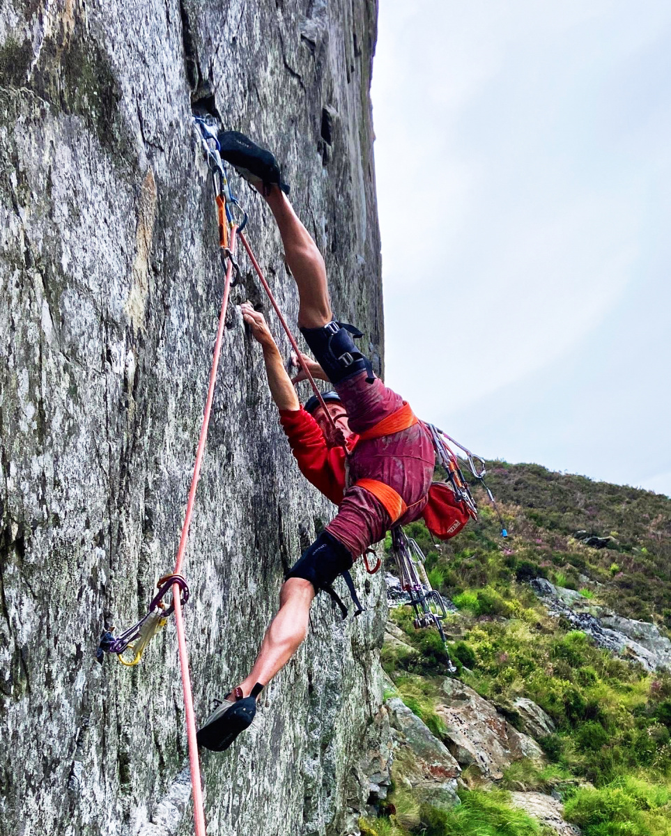 Steve McClure climbing the "rose move" on the start of Yma O Hyd. Photo: Steve McClure Collection