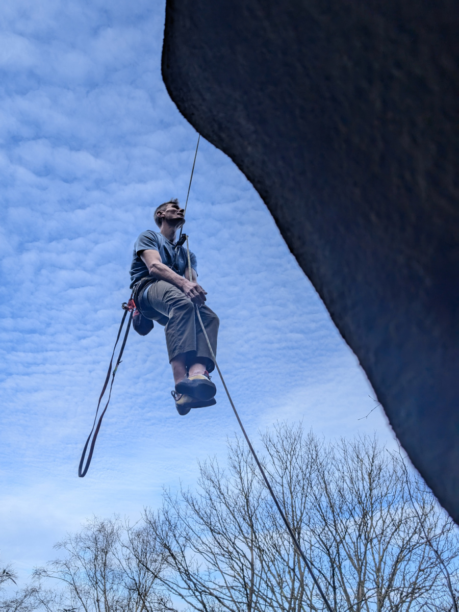 Mike Adams working Meshuga (E9 6c). Photo: Nick Wylie