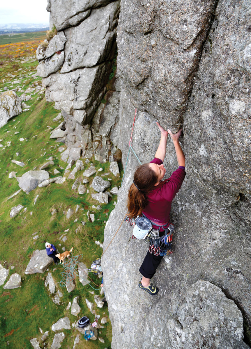 A Dartmoor classic. Mary Jenner-Birkett climbing Aviation (E1 5b). Photo: © David Simmonite