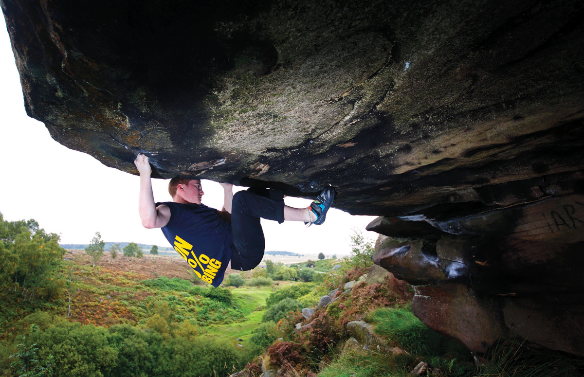 The powerful Nigel's Roof (Font 7B+) is a hard variation on the left side of the Mark's Roof area. Photo: © David Simmonite.