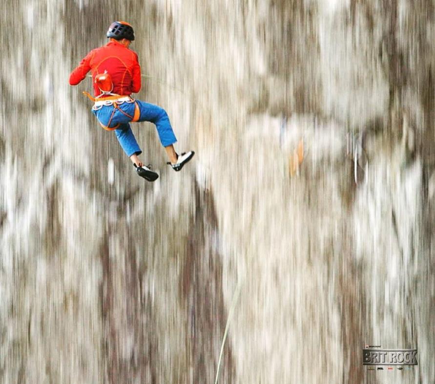 Steve McClure falling off his first redpoint attempt of Lexicon. Steve's attempt and fall off Lexicon will be feature in a film screened as part of the forthcoming Brit Rock Film Tour. Photo: Alastair Lee/Posing Productions