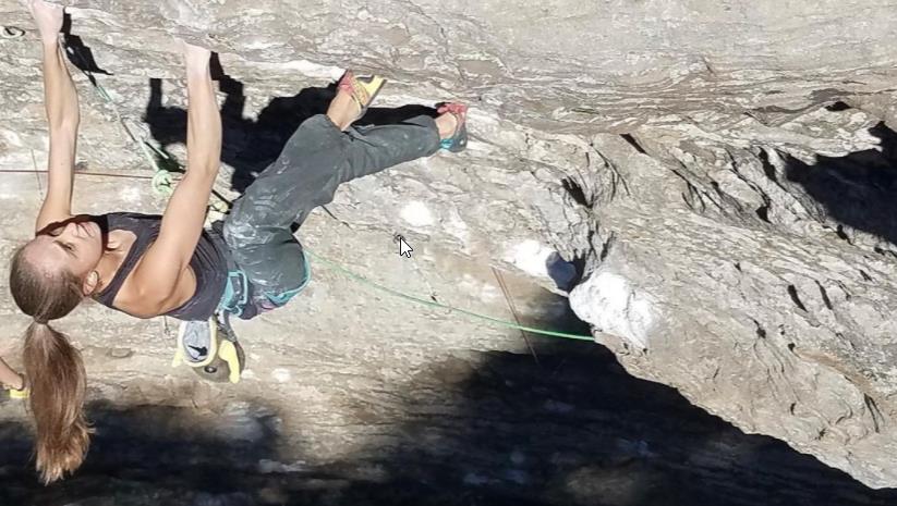 Annie Sanders flashing Omaha Beach (5.14a/F8b+). Photo: John Ene/Instagram